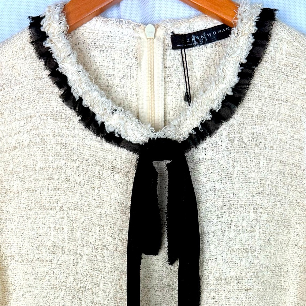 Zara Tweed Mini Sleeveless Dress Bow
Cream & Black Preppy Coquette NWT - Picture 3 of 12